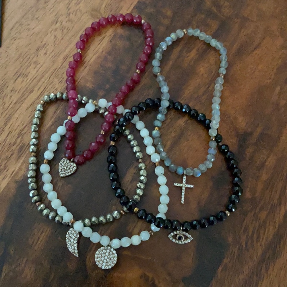 Argento Vivo Silver Plated Beaded Charm Bracelets - Set of 5